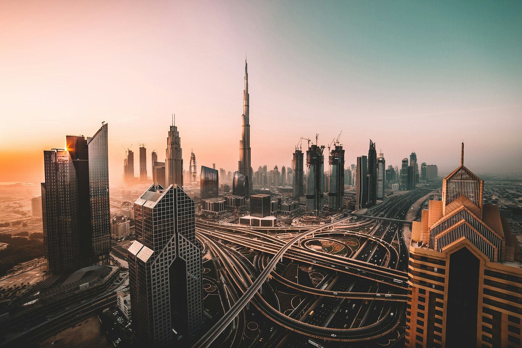 The skyline of the United Arab Emirates at dusk